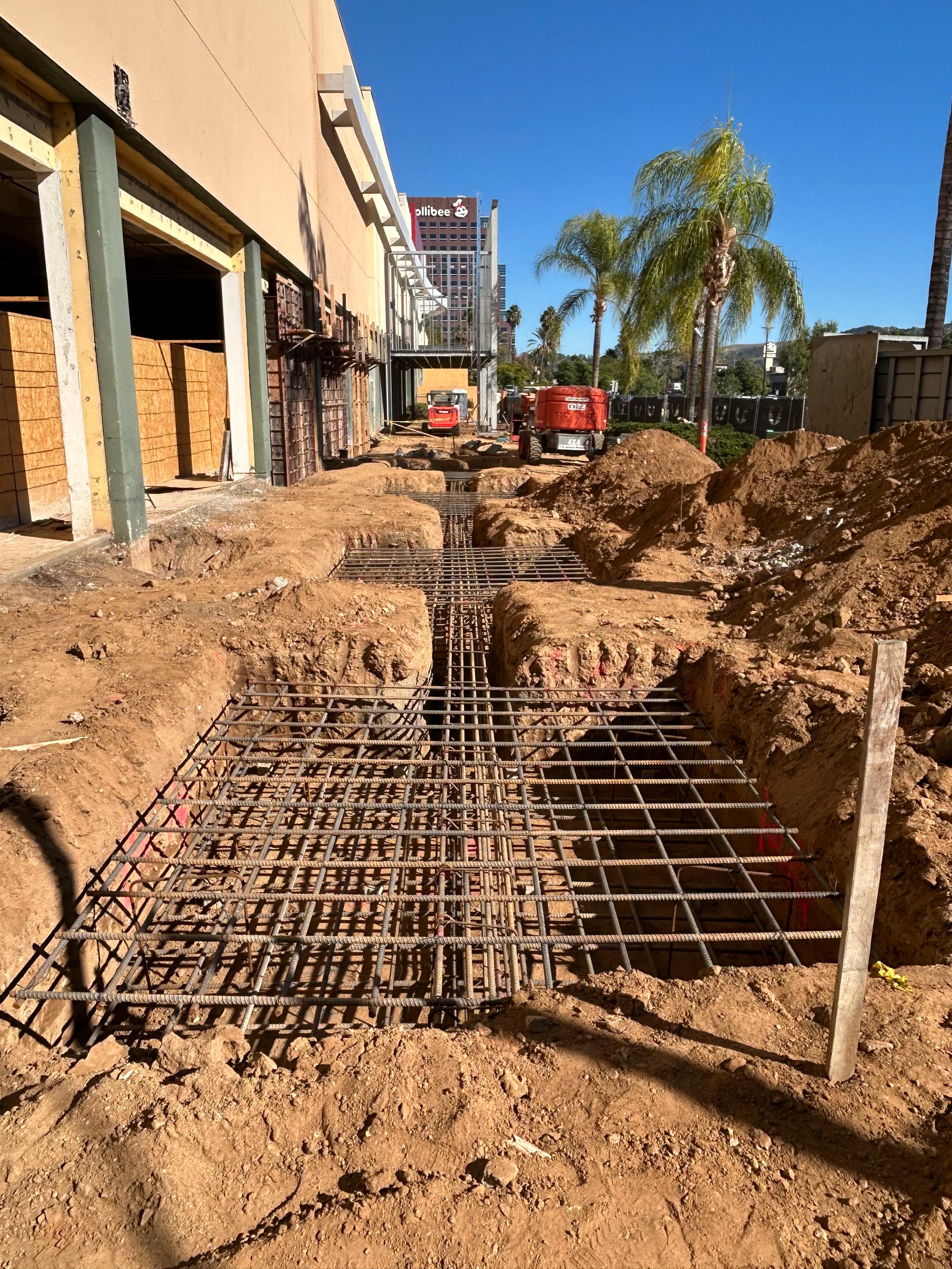 Foundation rebar and excavation on residential job site